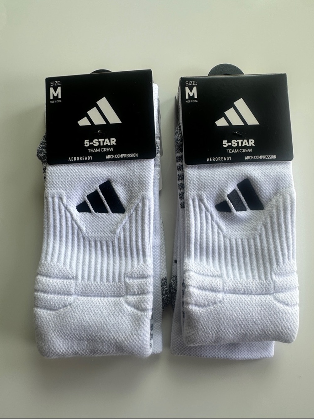 adidas White Crew Athletic Socks with Black Logo - 5-Star Team